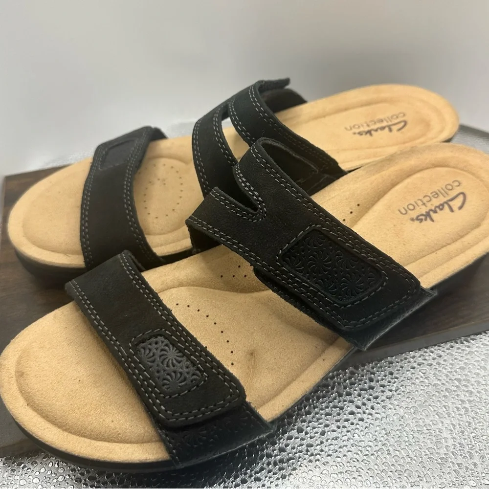 Clarks Collection Two Strap Adjustable Comfort Slide Sandals Black Size 11 EUC - Picture 5 of 9